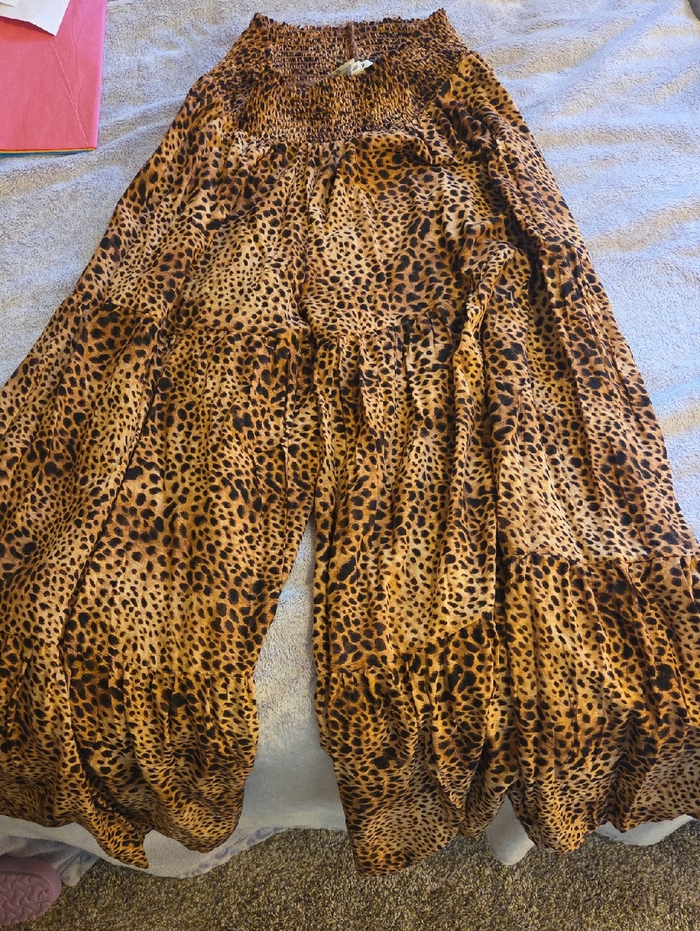 Aerie Leopard Print Flowy Wide Leg Pants Smocked NWT Medium